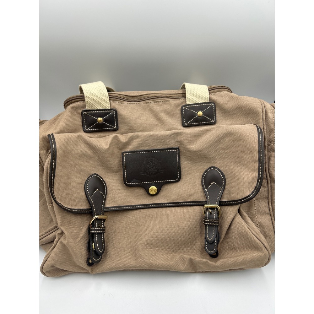 Eddie Bauer Ford Collaboration Tan Canvas Leather Duffel Bag Weekender Travel